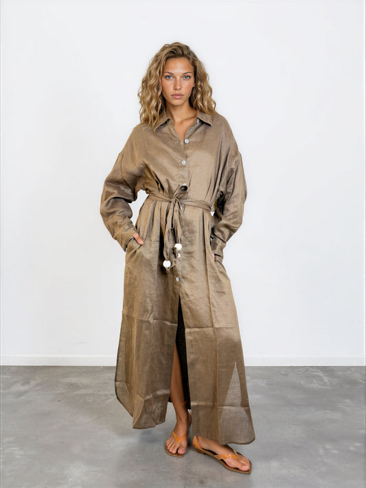 Linen Maxi Shirt Dress