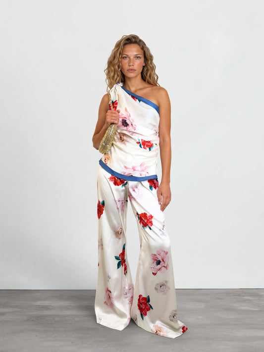 Floral One Shoulder Pant Set