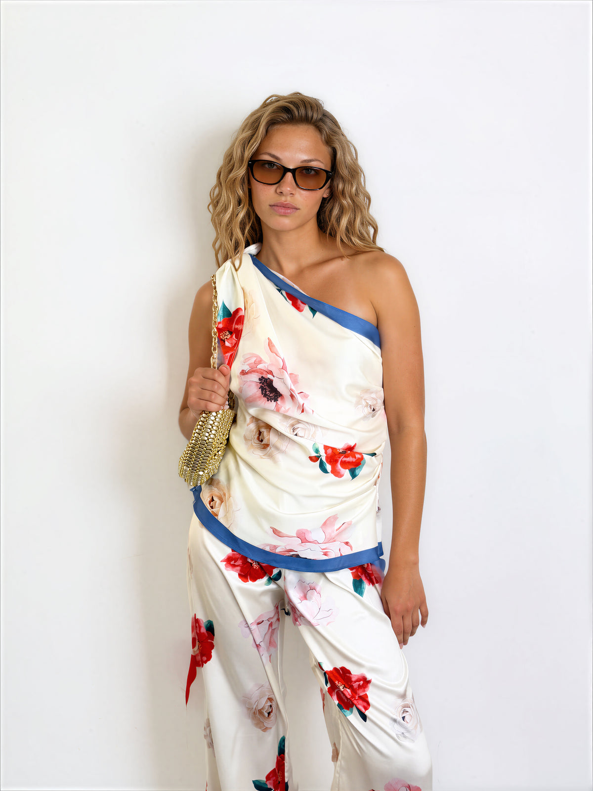Floral One Shoulder Pant Set
