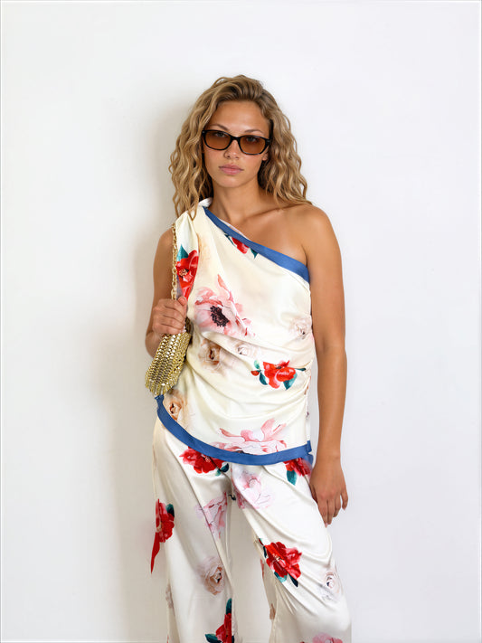 Floral One Shoulder Pant Set