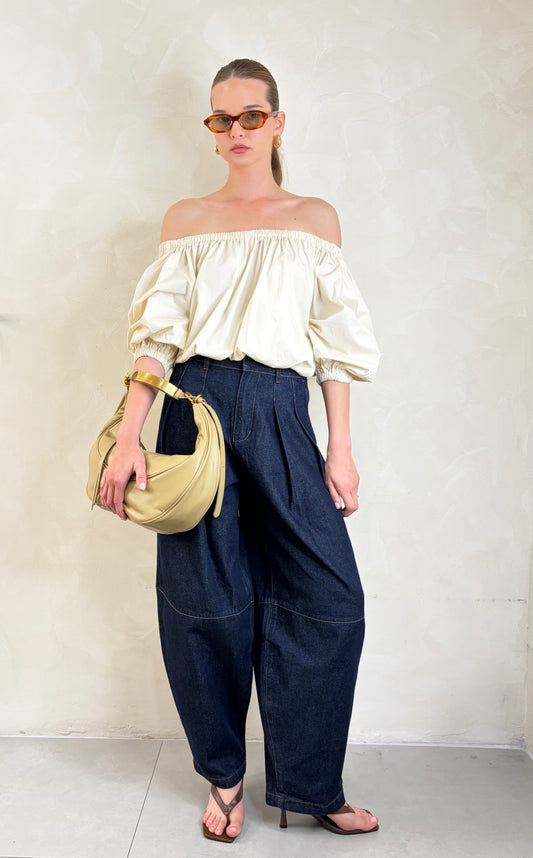 Pleated Barrel Denim