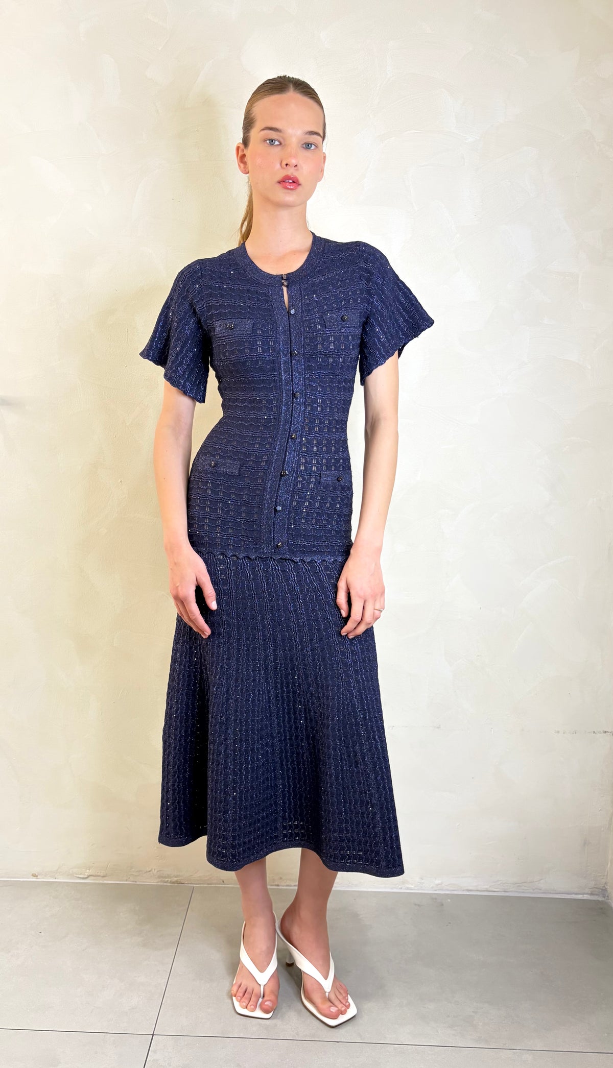 Emb Knit Midi Dress