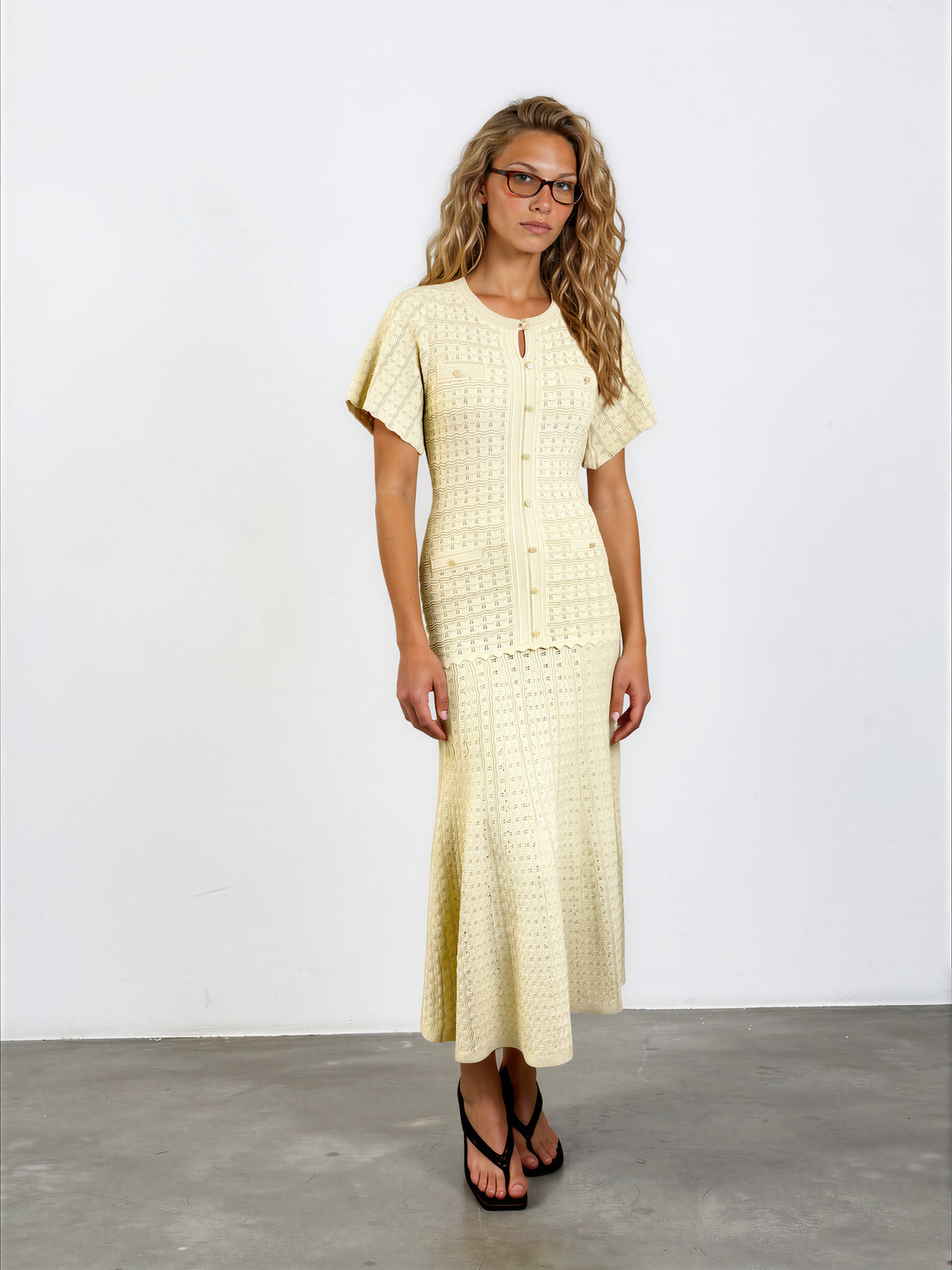 Emb Knit Midi Dress