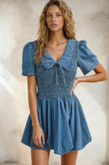 Smocked Denim Mini Dress
