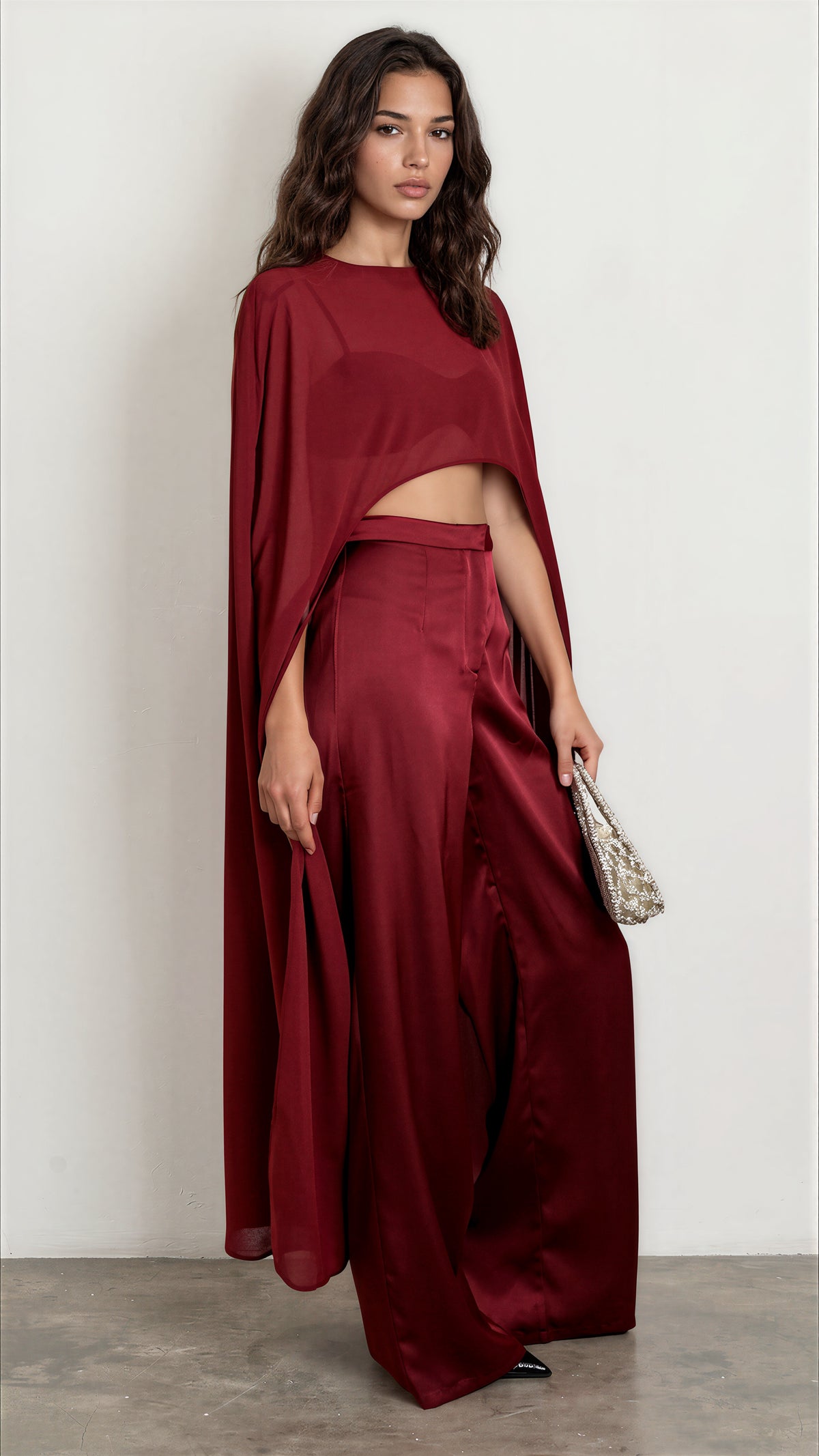 Satin Cape Pant Set