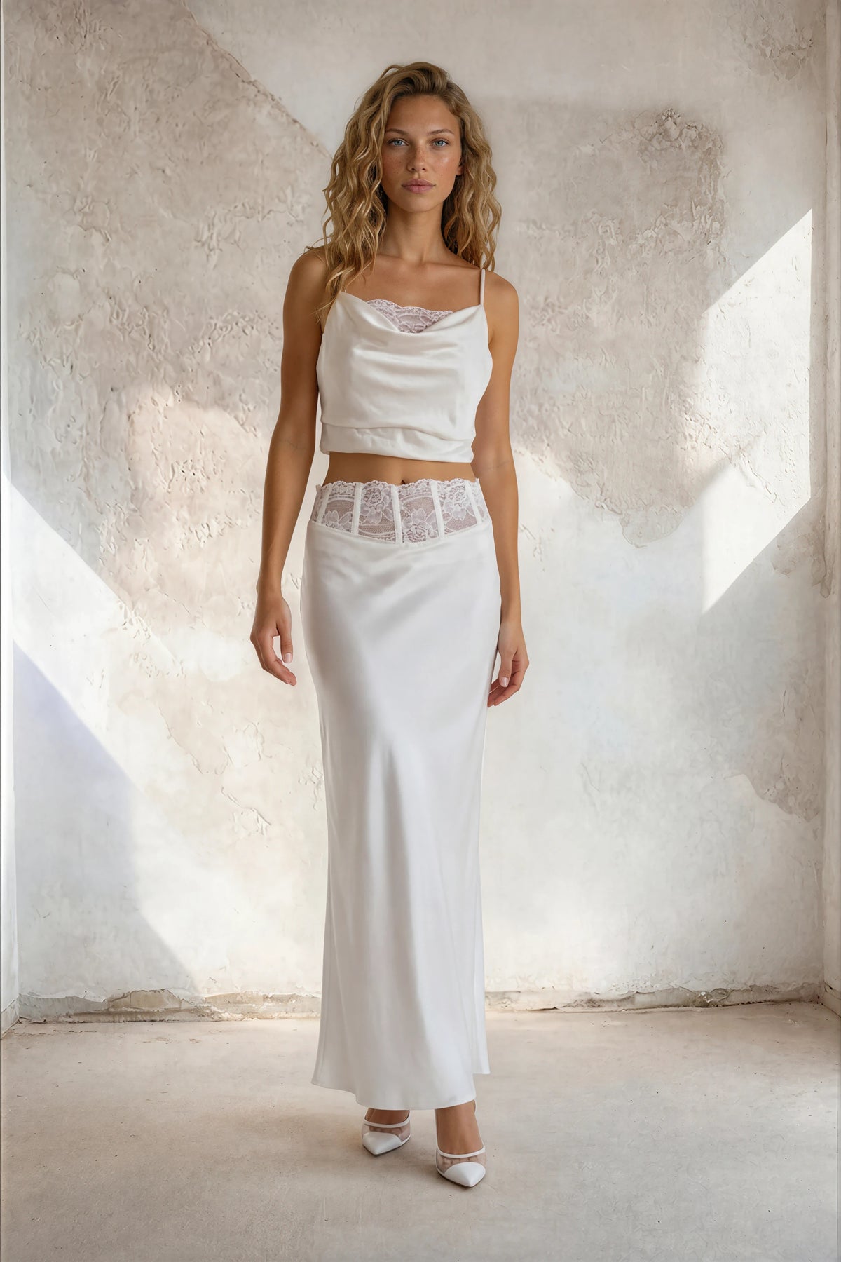 Satin Lace Skirt Set
