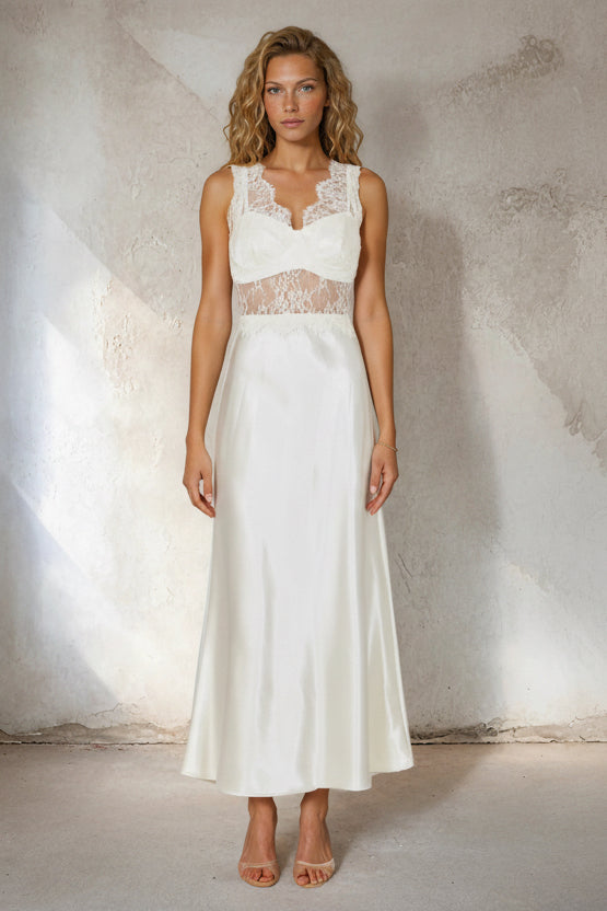 Lace Contrast Midi Dress