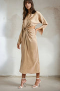 L/s Satin cut Out Midi Dress