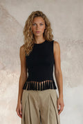Knit Top W/Fringe Trim