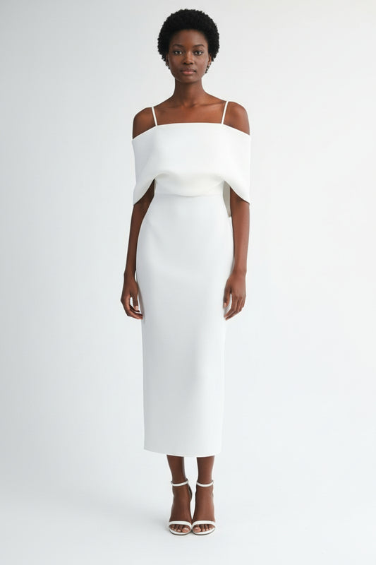 Scuba Off Shoulder Strap Midi Dress