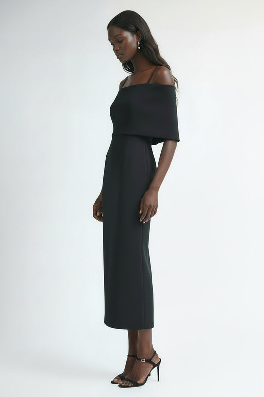 Scuba Off Shoulder Strap Midi Dress