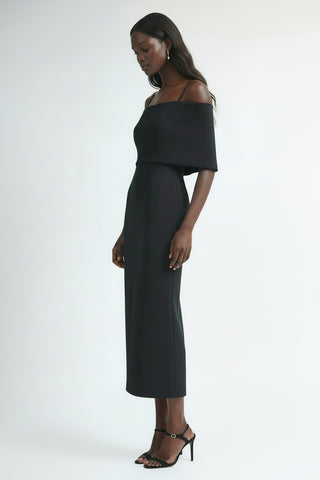 Scuba Off Shoulder Strap Midi Dress