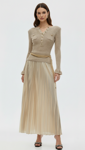 Knit Pleated Gold Dress